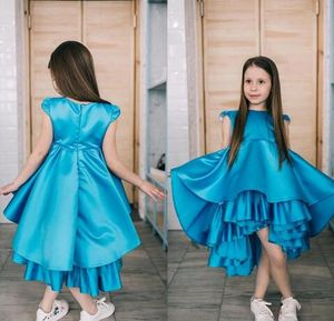 Ruches asymmetrische rok bloem meisje jurken 2019 satijn cap sleeve juweel kinderen baljurk feestjurken meisjes pageant jurk eerste communie