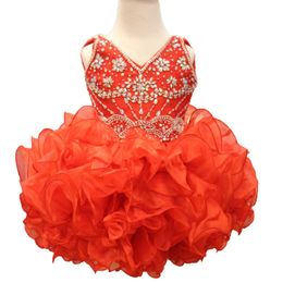 Ruffles Cupcake Girl Pageant Dress 2023 AB Stones Crystals Little Kids Cóctel Rising Star En el escenario Evento formal Fiesta Vestir Vestidos Infant Toddler Flower Girls Naranja