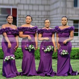 Volants violet foncé robes De demoiselle d'honneur épaules dénudées grande taille sirène femmes africaines longue Robe De soirée De mariage Robe De soirée