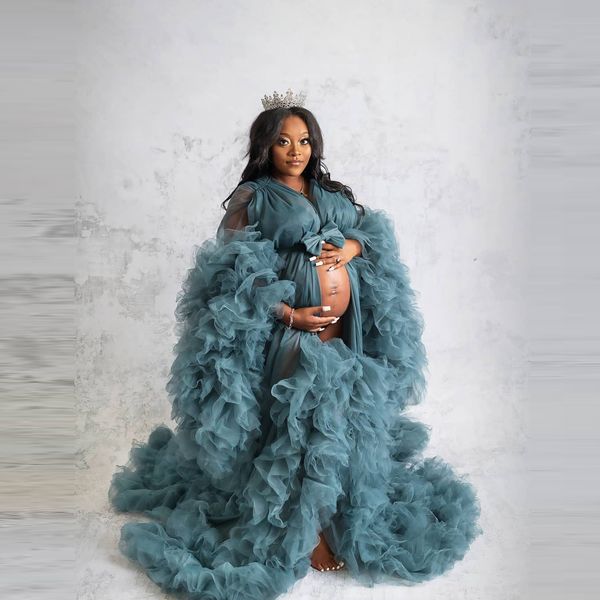 Volants Marine Tulle Kimono Femmes Robes Robe pour Photoshoot Extra Puffy Manches Robes De Bal Cape Africaine Cape Robe De Maternité Photographie