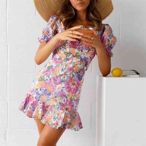 Ruches vintage Franse stijl zomer vrouwen jurk backless sexy strand party korte mouw boho gewaad femme 210427