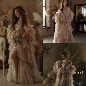 Volants Femmes Robe De Nuit Enceinte Pyjama Peignoir Sexy Spaghetti Sangle Mariée Vêtements De Nuit Doux À Niveaux Tulle Robes Sur Mesure Balayage Train