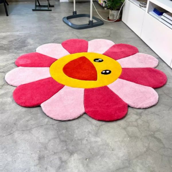 Tapis tendance joli tournesol fait à la main, de styliste, pour chambre à coucher, salon, maison, rond