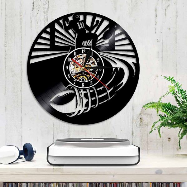 Rugby America Football Player Vinyl Wall Clock Design moderne 3d Time Horloge Idée cadeau unique pour les amateurs de football