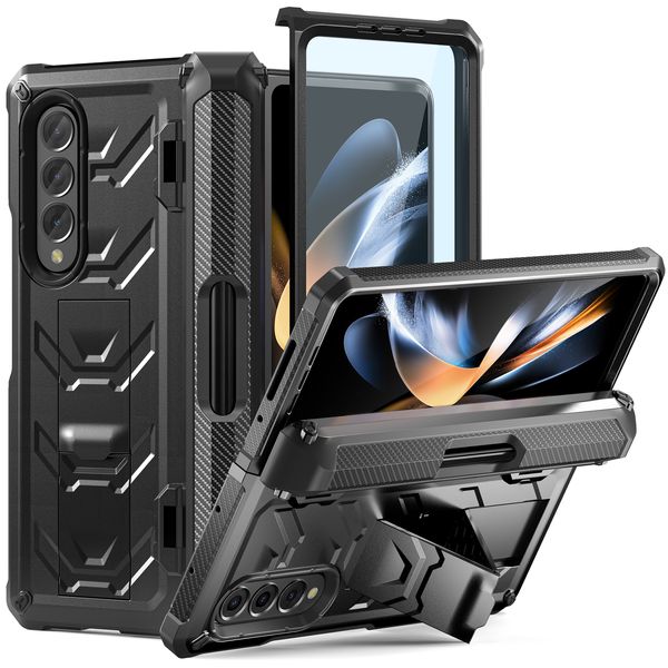 Coque robuste pour Samsung-Galaxy Z Fold 3 avec béquille intégrée, porte-stylo, protection d'écran, protection de charnière, coque de protection robuste pour Galaxy Z Fold4 5G