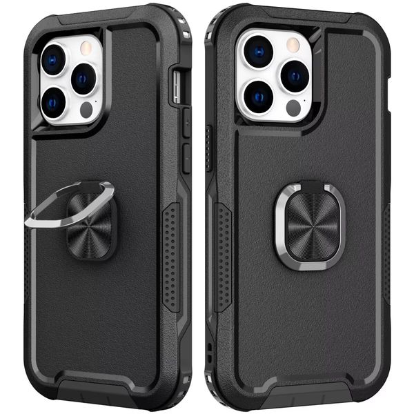 Cajas de teléfono de armadura híbrida resistente para iPhone 15 Pro Max 14 13 12 Mini 11 X XS XR Max Plus Cubierta de anillo a prueba de golpes con carcasa protectora de soporte