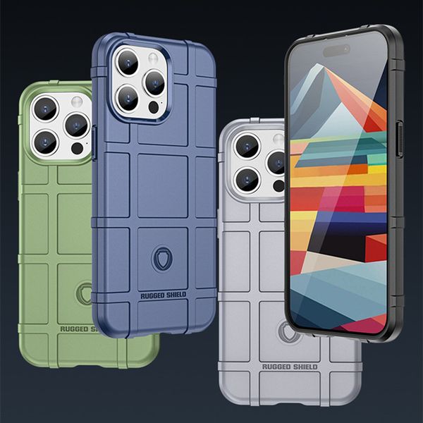 Fundas de teléfono con escudo resistente, funda trasera sólida militar, Protector de armadura Flexible para iPhone 15 14 13 12 11 pro max X Xs XR 7 7P 8 8plus