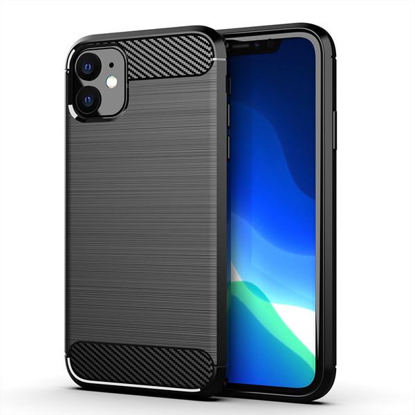 Pour iPhone 11 Pro Max 6 7 8 Plus SE 2020 Samsung A11 A51 A10E A70 A21 Étui souple en TPU brossé en fibre de carbone