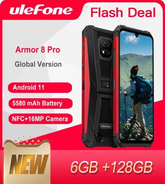 Smartphones robustes Ulefone Armor 8 Pro 6GB128GB Android 11 5580mAh NFC IP68 4G GPS Mobile Phone Smartphone4709286