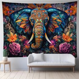 Tapis 95x73cm Retro Elephant Series Tapestry Room Fond Fleulle Animal Fleur Tapestry Imprimé salon Mur Tottoir suspendu