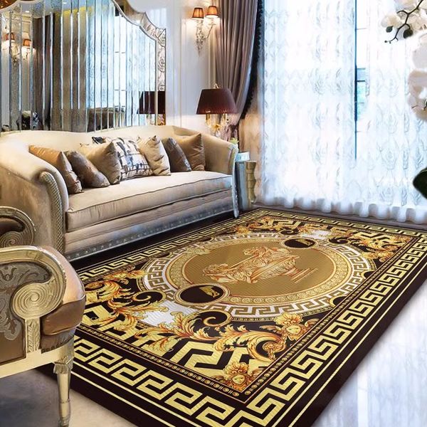 alfombras Gold Lion Head Diseñadora Diseñadora de alfombra Tallvet Turned Alfombra Europa Hogar sala de estar dormitorio Mat de la puerta de la puerta multifuncional Mat de yoga Mat de ventana de la ventana de la ventana