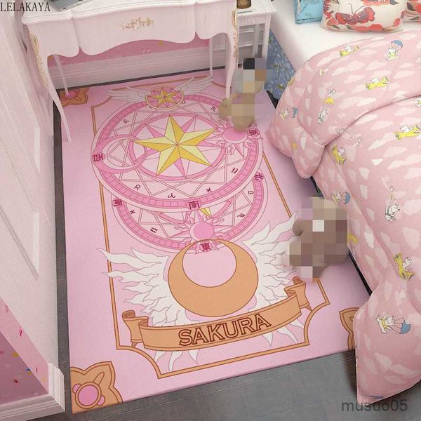 Tapis de jeu carte cercle magique Sakura lune chat imprimé bébé ramper tapis de jeu tapis anti-dérapant tapis de sol tapis de maison