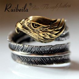 ruibeila bijoux animal aigle tête plume sterling argent anneau indien style ouvert ajusté hommes et femmes thaïlandais ring240412