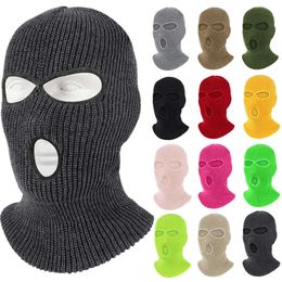 Ruidong trois trous masque chaud visage Ski Double couche tricoté couvre-tête résistant au froid Barak Rafah équitation chapeau de laine mâle 315771