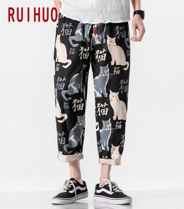RUIHUO CAT -print harem broek mannen broek Casual Baggy Pants Men Anklelength Heatpants Hip Hop Streetwear M5XL 2108108971891