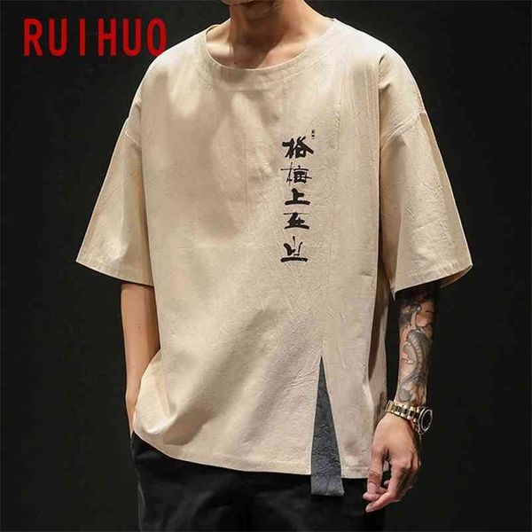 RUIHUO été Style chinois à manches courtes T-shirt hommes T-shirt décontracté hauts mode mâle drôle T-Shirt grande taille M-5XL 210706