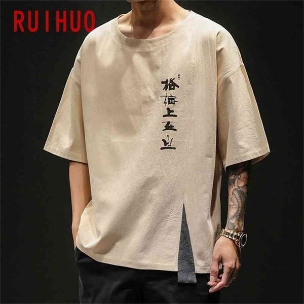RUIHUO Été Style chinois T-shirt à manches courtes Hommes Tshirt Casual Tops Mode Mâle T-shirt drôle Plus Taille M-5XL 210716