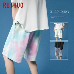 RUIHUO Tie Dye Summer Men Shorts Coton Casual Shorts d'entraînement Hommes Vêtements M-3XL 2021 Nouveautés X0705