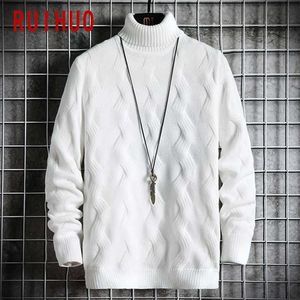 RUIHUO Jersey blanco Cuello alto Ropa para hombres Abrigos con cuello de tortuga Suéter de punto de cuello alto Ropa de hombre coreano M-2XL 211006