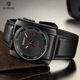 RUIMAS montres automatiques de luxe hommes cadran carré montre mécanique analogique montre-bracelet en cuir noir Relogios Masculino horloge 6775 n242W