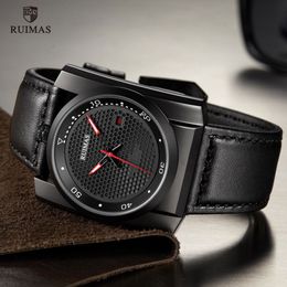 Ruimas Luxury Automatic Watches Men Square Dial Square Analoge Mechanical montre en cuir noir