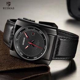 RUIMAS montres automatiques de luxe hommes cadran carré montre mécanique analogique montre-bracelet en cuir noir Relogios Masculino horloge 6775 n216R