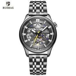 RUIMAS MANNEN BLACK Automatische horloges Luxe zakelijke roestvrijstalen horloge man topmerk skelet mechanisch polshorloge 6770 335O