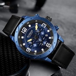 RUIMAS hommes chronographe montres bracelet en cuir de luxe montre-bracelet analogique homme haut marque montre étanche mâle Relogios horloge 59214d