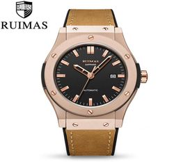 Ruimas Mens Watches Top Brand Leather Luxury Automatique mécanique Luxury Watch Men Sport Wristwatch Mens Reloj Hombre17348934310