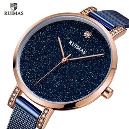 Ruimas Reloj Analógico Simple para Mujer Relojes de Pulsera de Cuarzo con Correa de Malla de Acero Inoxidable Lady Watch256U