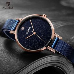 Ruimas Simple robe analogique montres pour femmes en acier inoxydable bracelet en maille montres à Quartz dame Watch235S