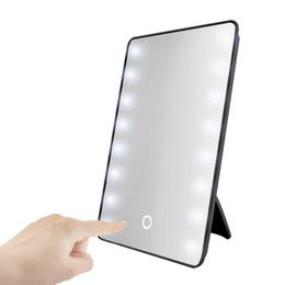 RUIMIO Miroir de Maquillage avec 8/16 LEDs Miroir Cosmétique avec Gradateur Tactile Support à Piles pour Voyage de Table Salle de Bains