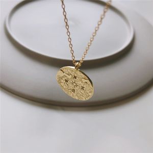 RUIYI estilo europeo niñas nicho brújula mapa moneda colgante collar para mujeres Real 925 plata esterlina 18 K chapado en oro gargantillas Q0531