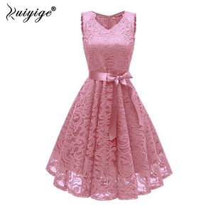 Ruiyige 2018 verano sexy una línea de encaje vestido de fiesta mujeres cuello en V sin mangas noche vestidos elegantes mini vestidos de baile femenino