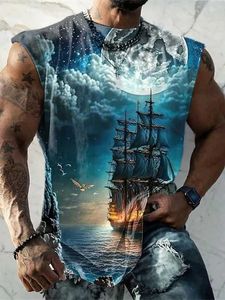 RUKAS Mouwloos T-shirt Mouwloos Heren Grafisch Wolk Boothals Kleding 3D-printen Casual Sport Mouwloos Opdrukken Modieus Origineel Spierpatroon