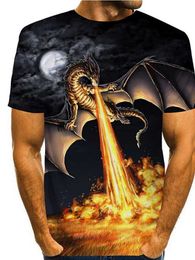 Rukas T-shirt Dragon T-shirt Grafische afdrukronde Rondhals Zwart 3D-printen Casual korte mouw Holiday Printing Clothing/Summer/Original/Summer