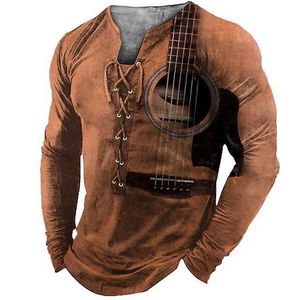 Camiseta RUKAS, cuello de instrumento de guitarra gráfico, púrpura claro, verde, azul, púrpura, amarillo, impresión 3D, ropa de encaje estampada de manga larga para exteriores