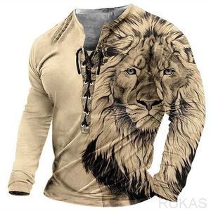 RUKAS T-shirt Graphique Lion Cou Vêtements Impression 3D Décontracté Extérieur Manches Longues Dentelle Impression Mode Motif Original Confortable