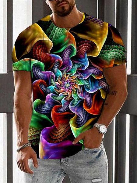 RUKAS T-shirt universel Impression graphique Col en spirale Coupe Couleur Arc-en-ciel Impression 3D Décontracté Manches courtes Impression Vêtements/Été/Image originale