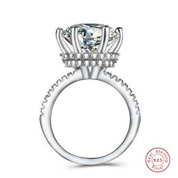 Rulalei nova deslumbrante jóias de luxo 925 prata esterlina corte redondo branco topázio cz diamante popular senhora feminino casamento banda coroa anel presente