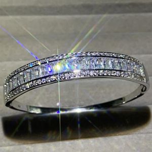Rulalei joyería de lujo brillante Plata de Ley 925 princesa completa topacio blanco CZ piedras preciosas de diamante pulsera de mujer Bridal2668
