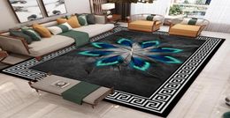 RUNDGEE moderne nouveau style chinois 3d tapis imprimé salon canapé table basse légère couverture de luxe de luxe chambre mateuse complète Mat7595073