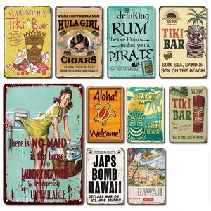 Rum Beach Bar Art Poster Metal Paintage Vintage Tiki Bar Decoration Tin Bord Borden Aloha Welkom Metalen plaat Keukenkamer Deor 20cmx30cm Woo