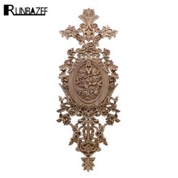 RUNBAZEF Vintage Home Decor Floral Sculpté Bois Coin Applique Mur Porte Armoire Meubles Figurines Décoratives pour Miniature 210318