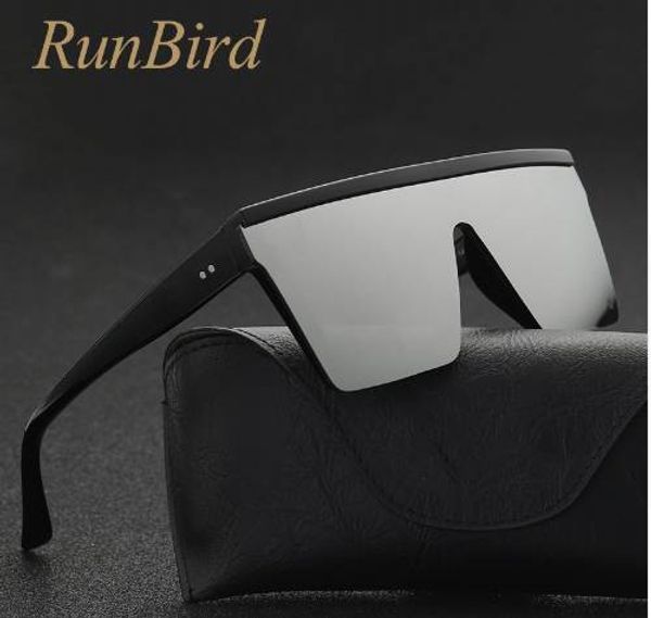 RunBird mode noir une pièce lunettes de soleil hommes surdimensionné conduite Cool lunettes de soleil carré mâle Oculos Gafas lunettes 5121R