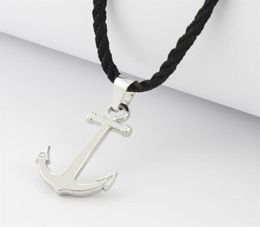 Runda Fashion IP Black en acier inoxydable Sailor Anchor Pendant Collier pour hommes bijoux avec corde en nylon 201013239c7609458