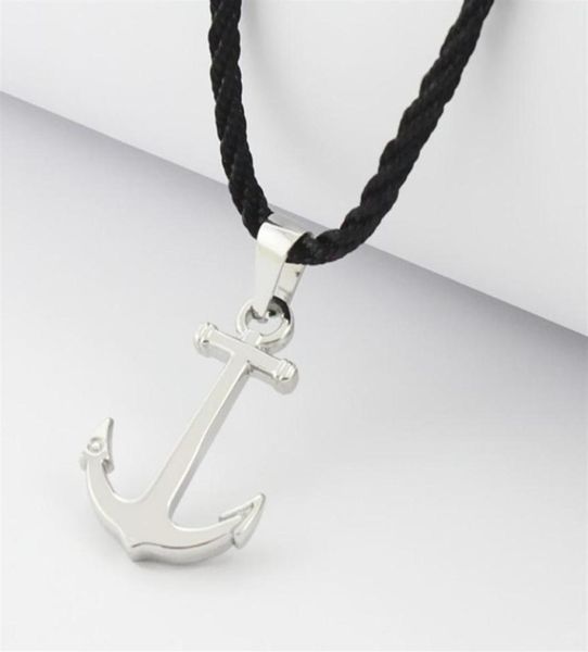 Runda Fashion IP Black en acier inoxydable Sailor Anchor Pendant Collier pour hommes bijoux avec corde en nylon 201013239C5067766