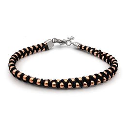 Bracelet tissé des hommes Runda Perles en acier inoxydable Taille de corde noire 22 cm Bracelet de perle à la main à la mode 240426