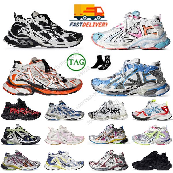 Corredores 7.0 Hombres Diseñador Pista Zapatos casuales Paris Transmit Sense Runner 7 Mujeres Pistas Graffiti Blanco Negro Azul Rojo Entrenadores Zapatillas de deporte Correr Tenis Tamaño grande 12