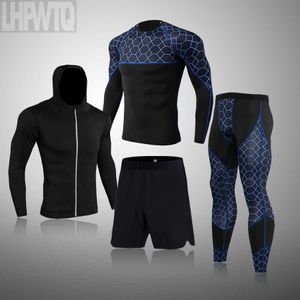 Running 4Pcs / Set pour hommes Gym Vêtements Fitness Compression Costumes de sport pour hommes Séchage rapide Ensembles de vêtements de sport Collants respirants 211006